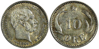 Denmark Christian IX Silver 1904 10 Øre RARE DATE KM# 795.2 (19 421)