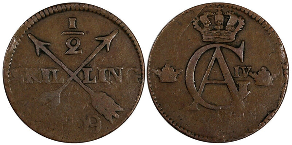 Sweden Gustaf IV Copper 1809 1/2 Skilling 30,5 mm KM# 565 (19 465)