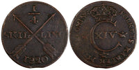 SWEDEN Carl XIV Johan Copper 1820 1/4 Skilling 26 mm  KM# 595 (471)