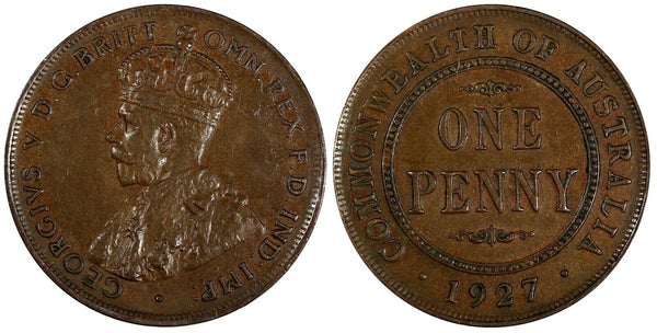 Australia George V Copper 1927 1 Penny Melbourne Mint KM# 23 (19 494)