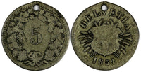 Switzerland Billon 1851 BB 5 Rappen Strasbourg Mint RARE DATE KM# 5 (19 518)