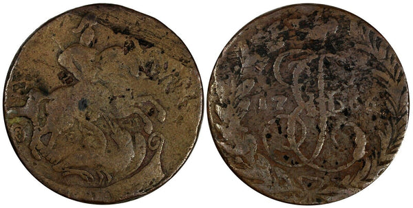 Russia CATHERINE II Copper 1766 EM 2 Kopecks SCARCE C# 58.3 (19 529)
