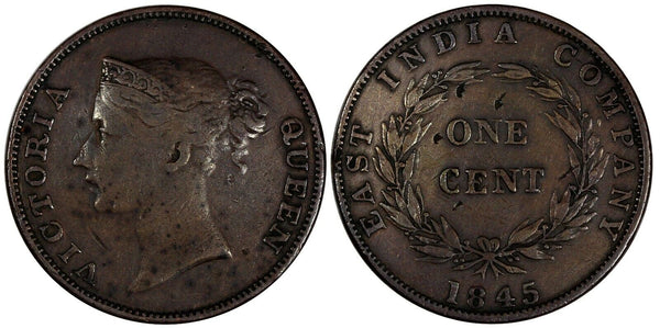 Straits Settlements Victoria Copper 1845 1 Cent 1 Year Type KM# 3 (19 551)