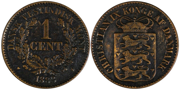 Danish West Indies Christian IX Bronze 1883 1 Cent Dark Toned KM# 68 (19 571)