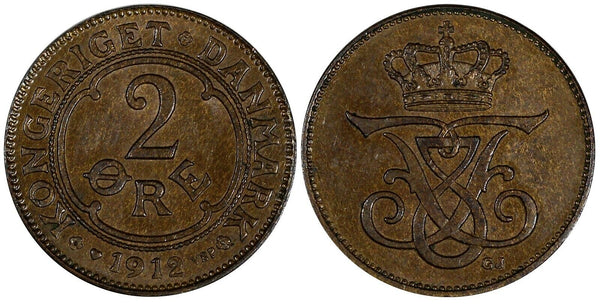 Denmark Frederik VIII Bronze 19127 VBP; GJ 2 Øre aUNC KM# 805 (19 577)