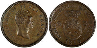 Denmark Frederik VI Copper 1810 IC 2 Skilling 2 YEARS TYPE ch.XF KM# 670 (579)