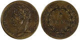 French Colonies Charles X Bronze 1828 5 Centimes Mint-501,000 XF KM# 10.1 (584)