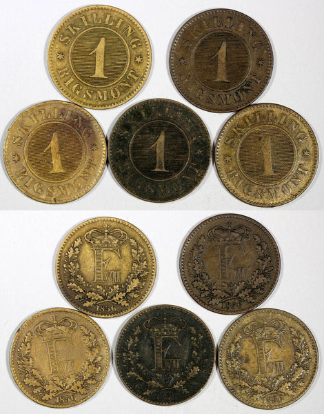 Denmark Frederik VII Bronze LOT OF 5 COINS 1856 1 Skilling Rigsmont KM# 763 (91)