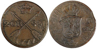 Sweden Gustaf III Copper 1777 SM 2 Ore  Small Date 33.5 mm KM# 518 (19 609)