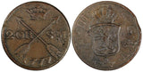 Sweden Gustaf III Copper 1777 SM 2 Ore  Small Date 33.5 mm KM# 518 (19 609)