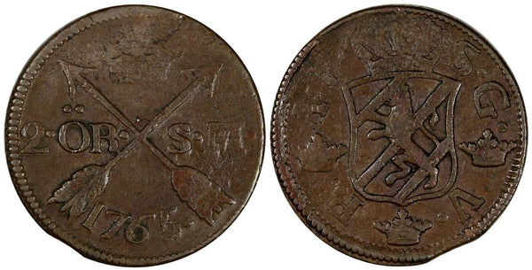 SWEDEN Adolf Frederick Copper 1765 SM 2 Ore  KM# 461 (19 615)