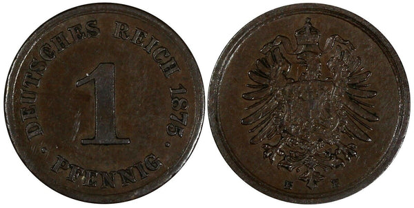 Germany - Empire Wilhelm I Copper 1875 E 1 Pfennig XF SCARCE KM# 1 (19 627)