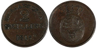 Denmark Frederik VI Copper 1815 2 Skilling Rigsbank Token XF  KM# Tn4 (19 638)