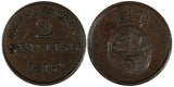 Denmark Frederik VI Copper 1815 2 Skilling Rigsbank Token XF  KM# Tn4 (19 638)