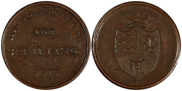 Denmark Copper Frederik VI 1815 3 Skilling Rigsbank Token KM# Tn5 (19 640)