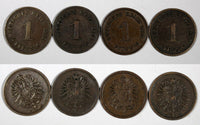 Germany - Empire Wilhelm I Copper LOT OF 4 COINS 1886-1888 1 Pfennig  KM# 1 (56)