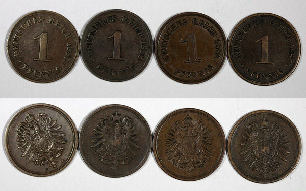 Germany - Empire Wilhelm I Copper LOT OF 4 COINS 1886-1888 1 Pfennig  KM# 1 (56)