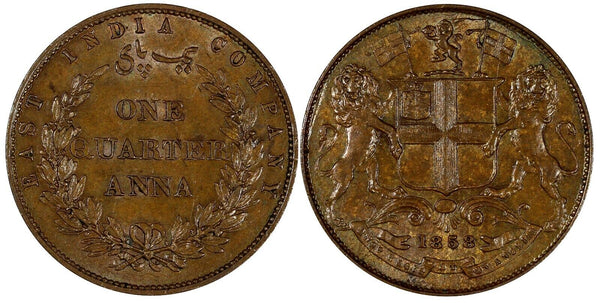 India-British Victoria Copper 1858 1/4 Anna UNC KM# 463.1 (19 666)
