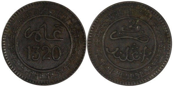 Morocco Abd al-Aziz Bronze 1320 (1903) Bi	2 Mazunas XF Dark Toned Y# 15.1 (677)