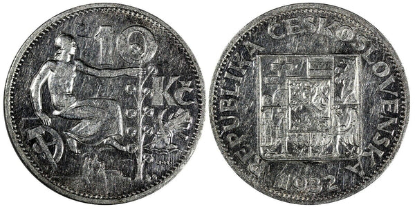Czechoslovakia Silver 1932 10 Korun 30 mm KM# 15 (19 685)