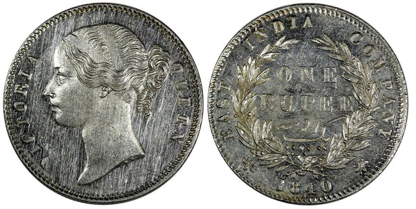 India-British Victoria Silver 1840 1 Rupee 30.5 mm aUNC KM# 458.(19 699)