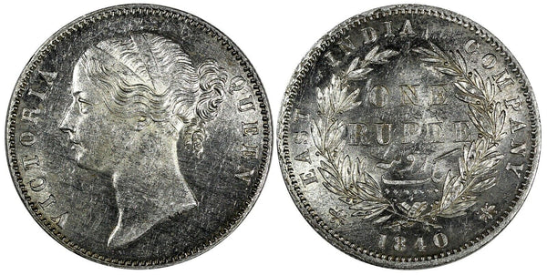 India-British Victoria Silver 1840 1 Rupee 30.5 mm aUNC KM# 458.(19 701)