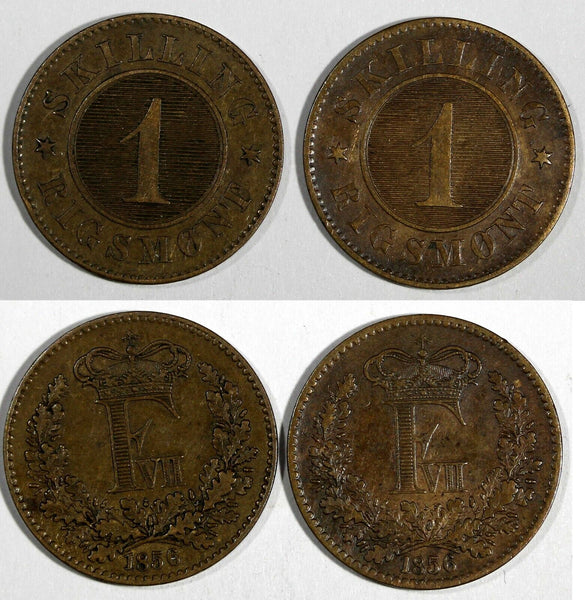 Denmark Frederik VII Bronze LOT OF 2 COINS 1856 1 Skilling Rigsmont KM# 763 (28)