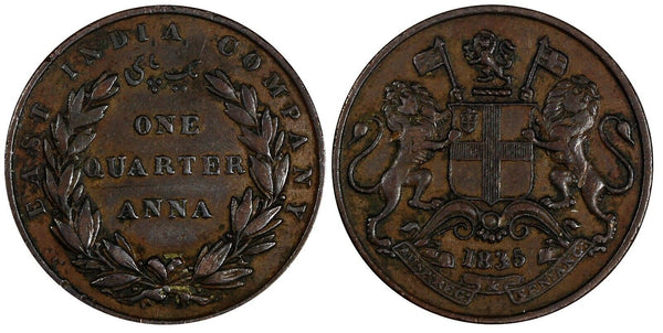 India-British William IV (1765-1837) Copper 1835 1/4 Anna KM# 446.2 (19 735)