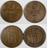 Norway Haakon VII Bronze LOT OF 2 COINS 1915,1932 5 Ore RARE DATE KM# 368 (748)