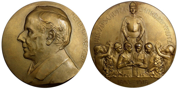 AUSTRIA  Bronze 1918 Medal on Death of Peter Rosegger by L. Hujer. 60mm 113,82g