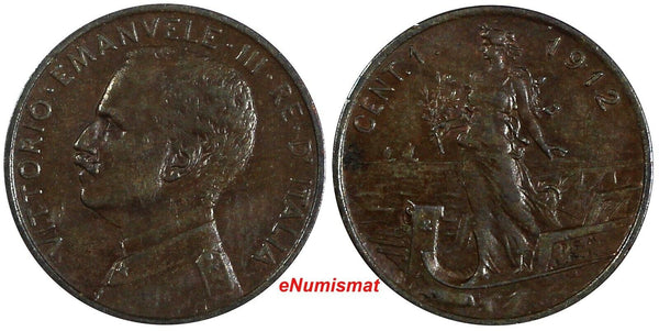 Italy Vittorio Emanuele III Bronze 1912 R 1 Centesimo  KM# 40 (19 812)