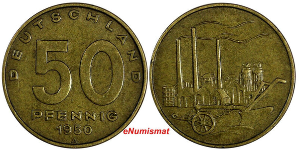 Germany - Democratic Republic (DDR) Aluminum-Bronze 1950 A 50 Pfennig KM# 4 (30)