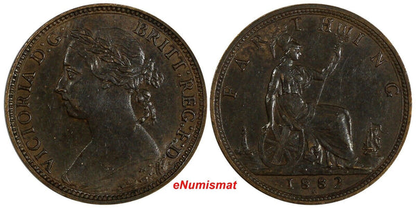 Great Britain Victoria Bronze 1882 H  Farthing Heaton Mint ch.XF KM# 753 (846)