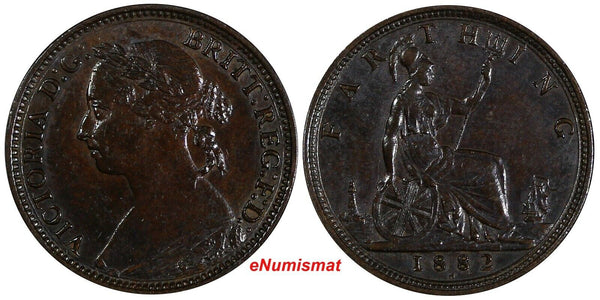 Great Britain Victoria Bronze 1882 H  Farthing Heaton Mint ch.XF KM# 753 (847)