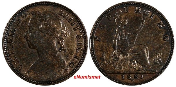 Great Britain Victoria Bronze 1881 H  Farthing Heaton Mint ch.XF KM# 753 (848)
