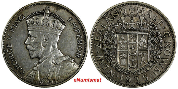 New Zealand George V Silver 1935 1/2 Crown Mintage-612,000 VF Cond. KM# 5 (886)
