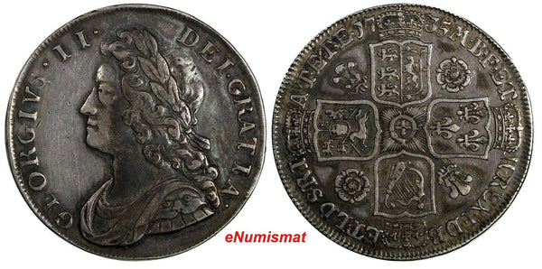 Great Britain George II (1727-1760) Silver 1735 1/2 Crown KM# 574.1 (19 920)