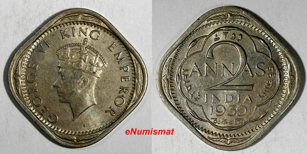 India-British George VI (1936-1952) 1939 (B) 2 Annas Mumbai Mint KM# 541 (924)