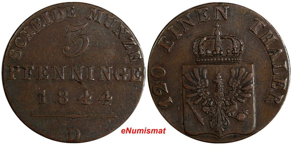 German States PRUSSIA Friedrich Wilhelm IV Copper 1844 D 3 Pfennig KM# 449 (946)