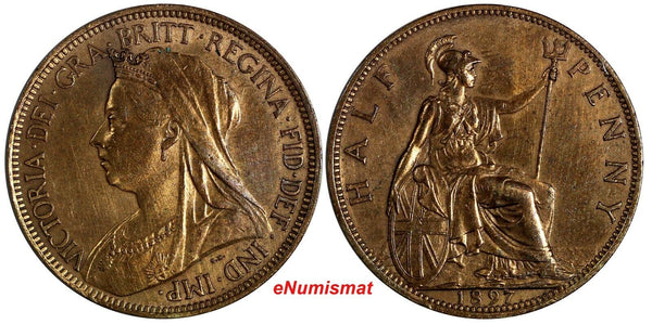 Great Britain Victoria Bronze 1897 1/2 Penny UNC Toned KM# 789 (19 968)