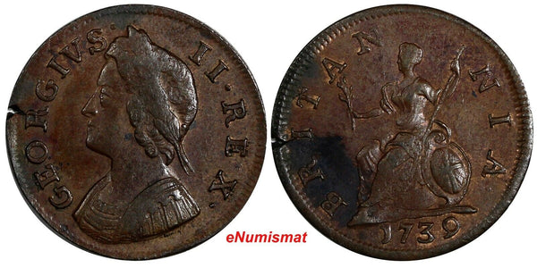 Great Britain George II (1727-1760) Copper 1739 Farthing Last Year KM# 572 (981)