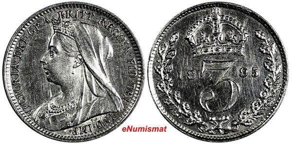 Great Britain Victoria Silver 1895 3 Pence Maundy Mintage-8,976 PL KM# 777 (983)