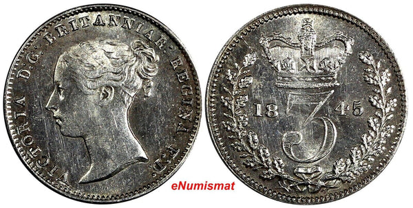 Great Britain Victoria Silver 1845 3 Pence Maundy High Grade KM# 730 (19 985)