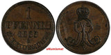 German States HANNOVER Georg V Copper 1863 B Pfennig VF-XF KM# 233 (010)