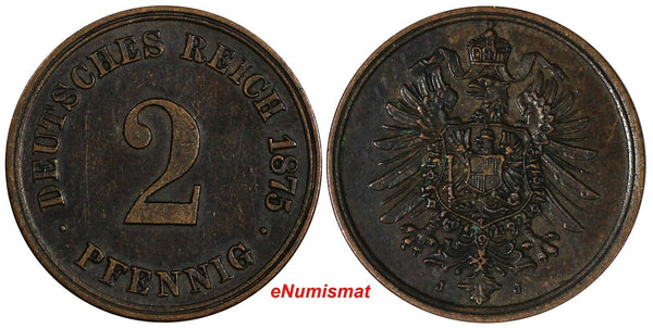 Germany - Empire Wilhelm I Copper 1875 J 2 Pfennig Hamburg Mint KM# 2 (20 014)