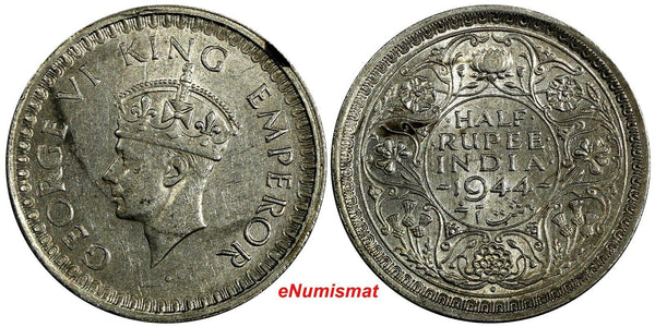 India-British George VI Silver 1944 1/2 Rupee KM# 552 (20 022)