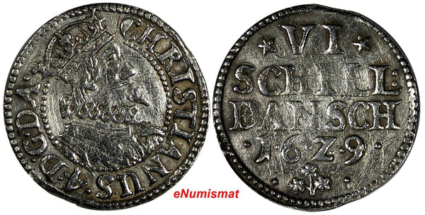 Denmark Christian IV Silver 1629 6 Skilling Dansk SCARCE KM# 110 (20 038)