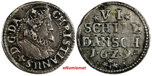 Denmark Christian IV Silver 1629 6 Skilling Dansk SCARCE KM# 110 (20 039)