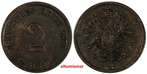 Germany - Empire Wilhelm I Copper 1876 J 2 Pfennig Better Date Hamburg KM# 2 (3)