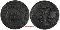 Russia Anna Ivanovna Copper 1731 Denga RED Mint OVERSTRUCK Toning KM# 188 (097)